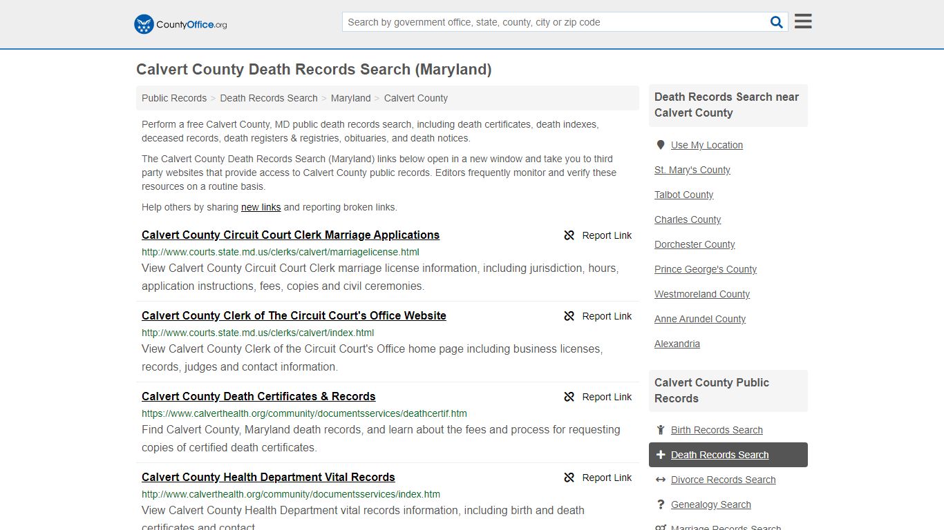 Death Records Search - Calvert County, MD (Death ...