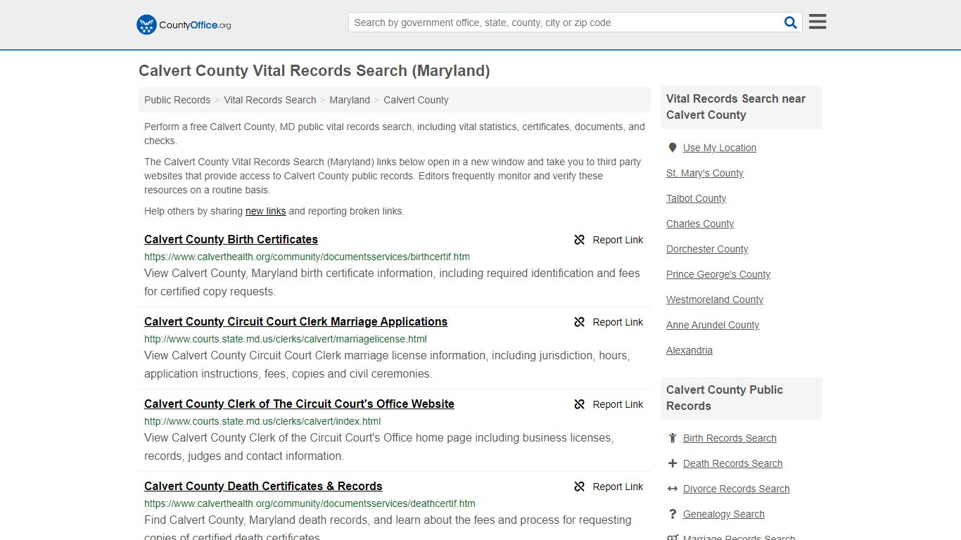 Vital Records Search - Calvert County, MD (Birth, Death ...